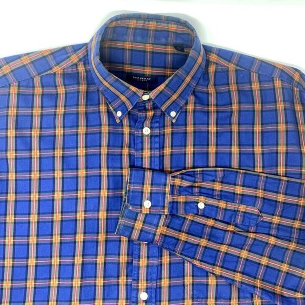 Burberry London Blue Multi Color Nova Check Plaid Men's Shirt‎ Size XL